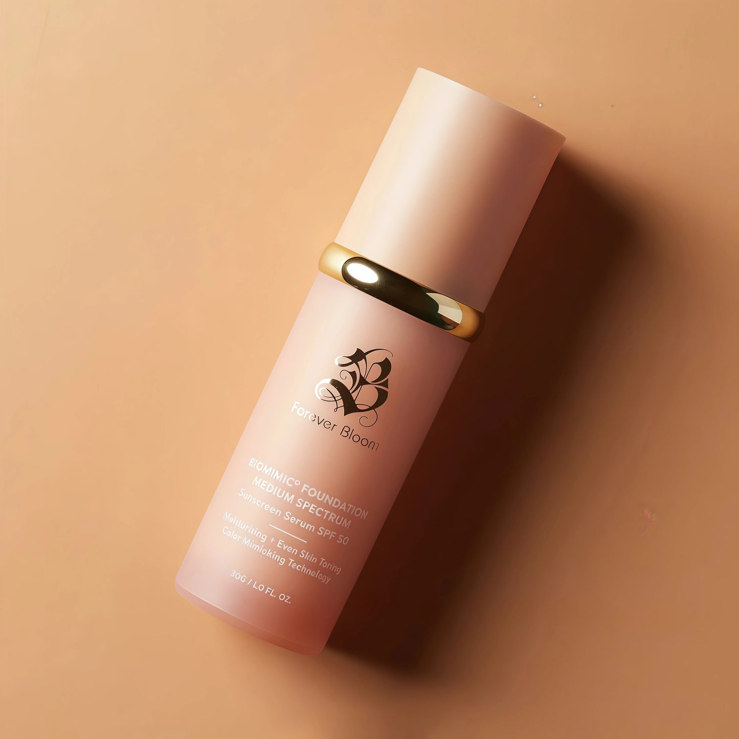 Biomimic Foundation Medium Spectrum by Forever Bloom; Protecting from Sun with SPF50; Foundation for Gym, Sports, Dancing Makeup for Mature & Sensitive Skin, Natural Finish
