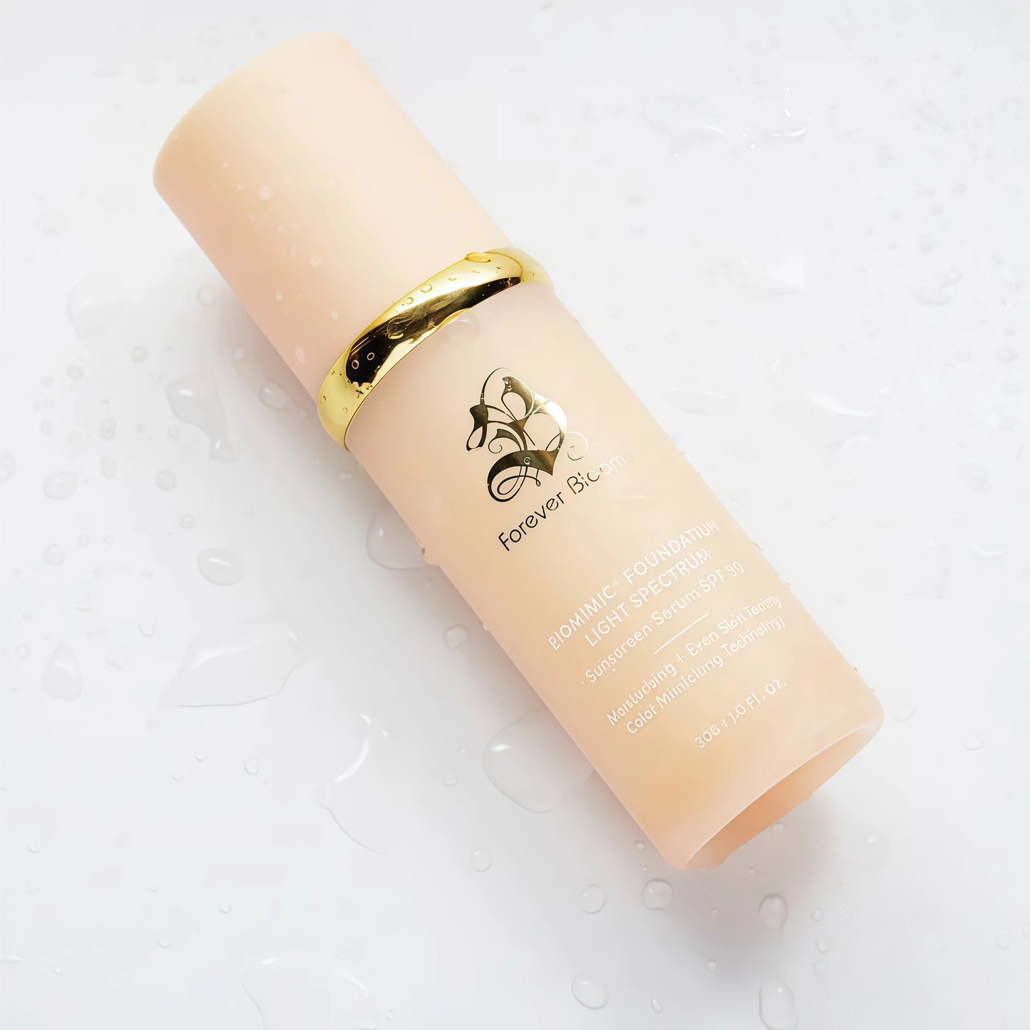 Forever Bloom Biomimic Foundation Light Spectrum SPF50 hydrates, conceals and evens tone with a lightweight, anti-aging finish for mature, sensitive skin—perfect for gym, sports or dance